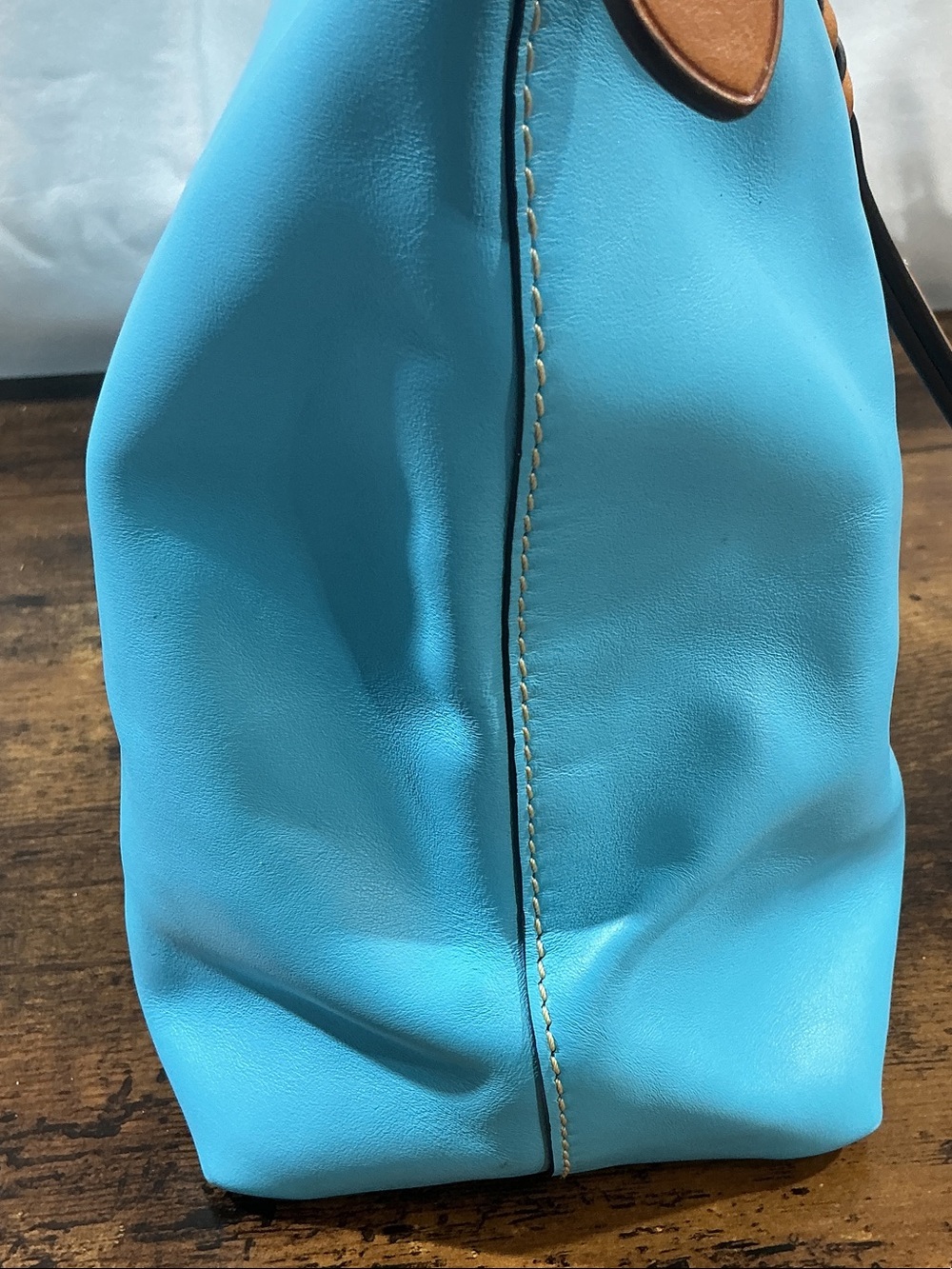 Dooney & Bourke Turquoise Nylon Shoulder Bag with Tan Leather Accents - Picture 6 of 16